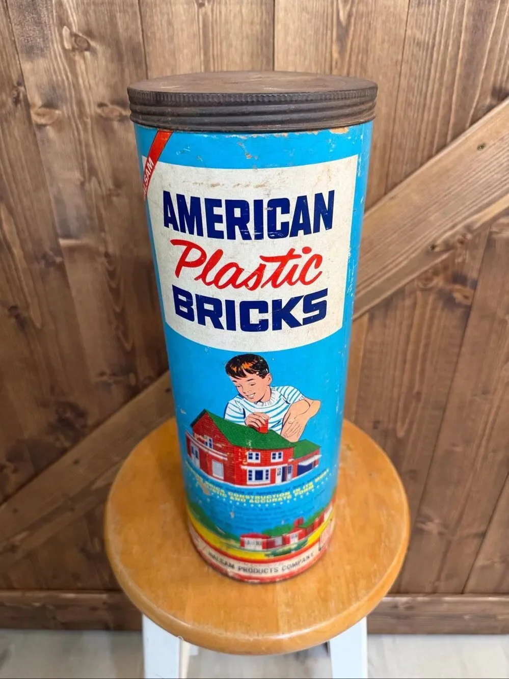 Vintage Halsam American Plastic Bricks Complete Building Set Original Tube (9256